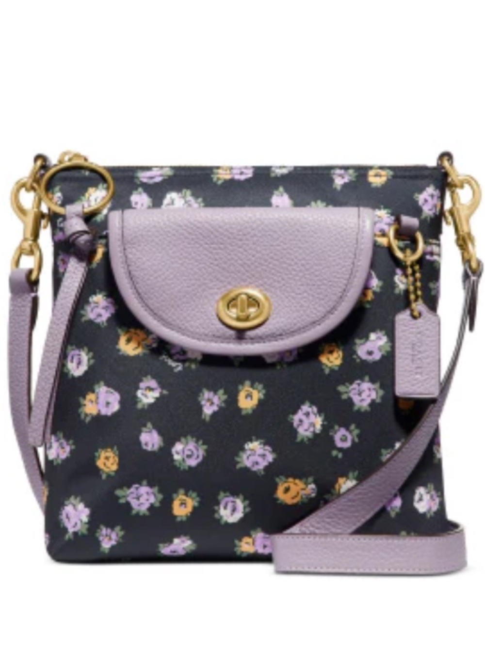 Coach Vintage Lavender Rose Print Nylon Shoulder Bag Purse